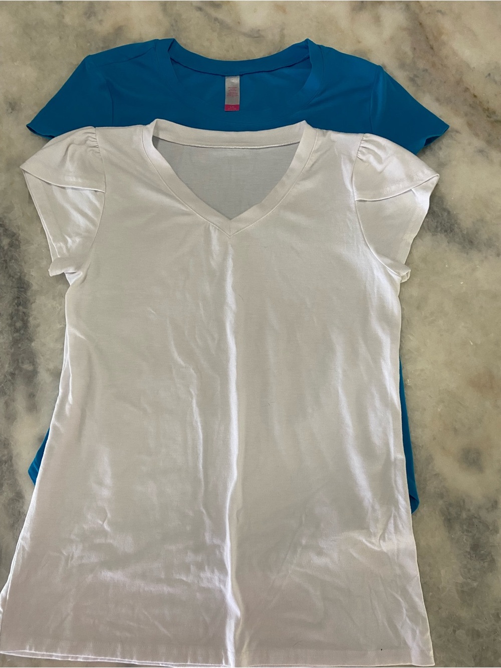 Women’s baby doll long length Short Sleeve Tee bundle Sz L - White and Aqua -